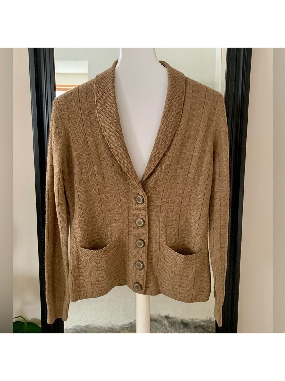 WORTH Tan Wool Blend Long Sleeve Cardigan Sweater